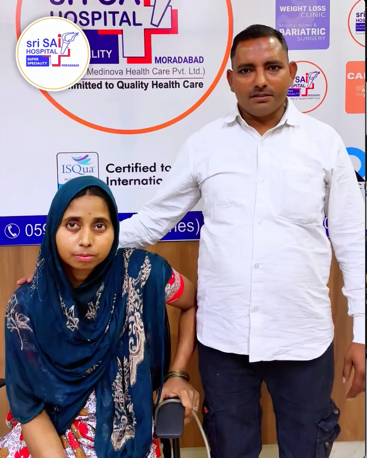 Patient and family at Sri Sai Hospital with Dr. Ankur Goel, from the hip osteoarthritis story